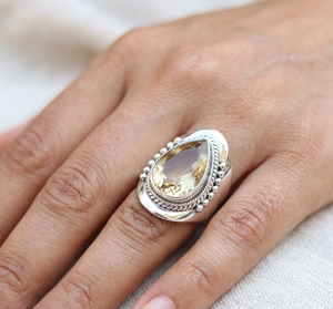 Natural Citrine <b>Ring</b> 925 Sterling <b>Silver</b> <b>Statement</b> <b>Ring</b> Pear Cut Gemstone <b>Ring</b> Yellow Gold Rose Gold Plated Jewelry for Men - Product Image 3