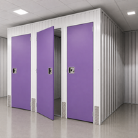 Système de stockage autonome avec portes battantes intérieures violettes, casiers de stockage sécurisés pour entrepôt, unités de stockage connectées pour installations