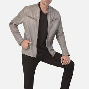 เสื้อแจ็คเก็ตหนังแท้คุณภาพพรีเมียมสำหรับผู้ชาย กันลม กันน้ำ สีพื้น สำหรับฤดูหนาว มีทุกขนาด ราคาดีที่สุด - Product Image 3