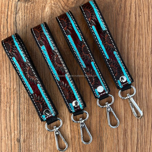 พวงกุญแจหนังแท้สำหรับผู้หญิงสายคล้องข้อมือลายดอกไม้ตะวันตก - Product Image 2