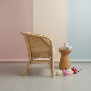 Handcrafted Natural Rattan Wicker Eco-Friendly Durable <b>Dining</b> Chairs Scandinavian Modern Accent Tub <b>Armchair</b> Soft Polyester - Product Image 2