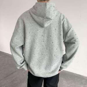 Sudadera con capucha extragrande para hombre, con cremallera, de forro polar, color gris sólido, con pedrería, de algodón tejido, transpirable, para invierno, corte regular, manga larga - Product Image 6