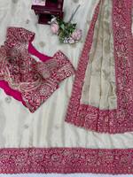 Ensemble de sari en filet brodé avec chemisier, vêtements indiens et pakistanais perlés, pour mariage et festivals