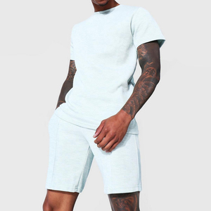 OEM 2 Color Streetwear Solid Casual T-Shirt Shorts <b>Set</b> Crew Neck Short Sleeve Midweight 100% Cotton Men's Summer <b>Set</b> - Product Image 4