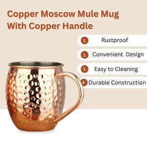 Taza de Cobre Puro de Primera Calidad con Diseño Martillado para Beber Agua, Moscow Mule, Vodka y Vino - Product Image 2