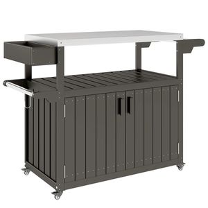 Carrito de Bar Gris para Exteriores con Estante de Almacenamiento para Isla de Cocina y Camping - Product Image 5