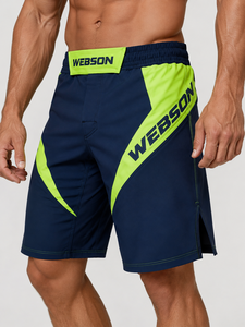 Pantalones Cortos de Artes Marciales Mixtas para Hombre Webson, Azul Marino, Blanco, Estampado Digital, Absorben la Humedad, Transpirables, Ajuste Atlético, Ligeros, 100% - Product Image 4