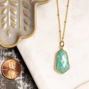 Pendentif en Amazonite naturelle authentique de forme hexagonale NIKHIL GEMS, en argent 925, bijoux vintage de fiançailles en or pour femmes - Product Image 1