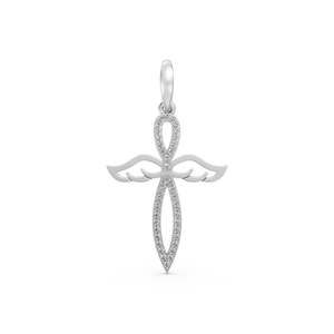 Pendentif Croix Ailes d'Ange en Or Rose 10K Certifié IGI avec Diamant de Laboratoire Plaqué Rhodium 0.20 CTW Taille Brillant Élégant pour Mariage - Product Image 3