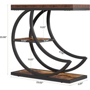 Tavolino Consolle Industriale a 3 Livelli con 3 Ripiani Portaoggetti, Struttura in Metallo a Mezzaluna per Soggiorno e Scrivania Laterale Divano - Product Image 5