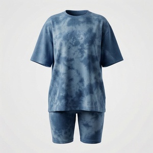 Women's <b>Tie</b> Dye 2 Piece <b>Set</b> Short Sleeve T Shirt and Above Knee Shorts Casual Loose Fit Cotton Summer Wear - Product Image 1