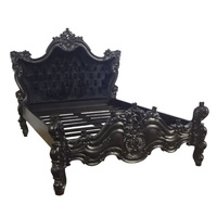 Rococo – meubles de chambre à coucher avec tête de lit rembourrée en tissu velours noir pour maison de Style français