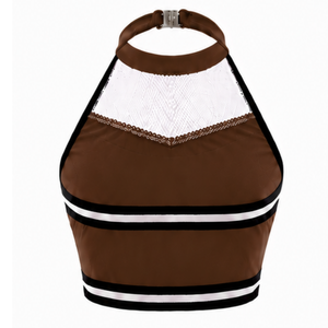 Haut court de cheerleading sans manches marron foncé, blanc et noir pour femmes et filles – Idéal pour l'entraînement et les performances athlétiques en équipe - Product Image 2