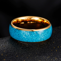 POYA 8mm Vergoldeter Wolframcarbid-Ring mit Türkis-Einlage Abgeschrägte Kante Verlobungsring Komfortabler Sitz Herren Hochzeitsschmuck
