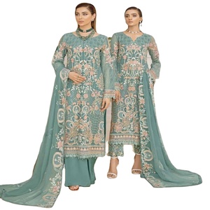 Trajes de gasa de 3 piezas de lujo Ramsha, colección de bodas indias y pakistaníes con bordado pesado para ropa de fiesta - Product Image 1