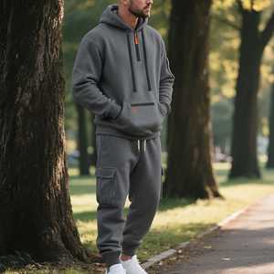 Tracksuits 2 Piece Hoodie Cargo Sweatpants Set Fleece Sweatsuits Casual Athletic Jogging Suit for Men 1/4 <b>Zip</b> Closure with Hood - Product Image 6