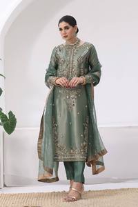 Salwar Kameez Verde Bordado para Mujer, Conjunto de Vestido Tradicional Indio Pakistaní con Dupatta para Fiestas - Product Image 1