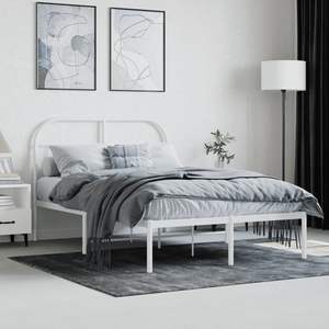 White Powder-Coated Steel Full Bed Frame Rectangular Metal Bed - Product Image 3