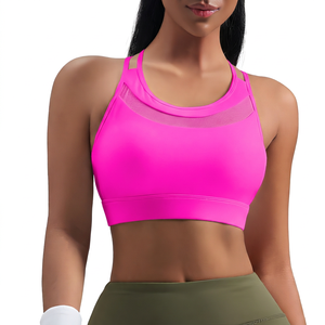 Soutien-gorge de sport blanc pour femme avec empiècements en mesh, maintien moyen, pour le yoga et l'entraînement - Product Image 2