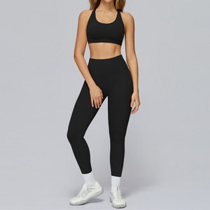Ensemble de fitness pour femmes, soutien-gorge dos nu, leggings longs, ensemble 2 pièces respirant et confortable, ensemble de course à pied, fitness, yoga - Product Image 3