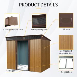 โรงเก็บของโลหะสีกาแฟกลางแจ้ง6FT x 8FT พร้อมประตูบานเลื่อนแบบล็อกได้และแผ่นใสสำหรับสนามหญ้าในสวน - Product Image 3