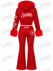 Conjunto Deportivo de Terciopelo Rojo para Mujer con Capucha de Peluche Roja, Diseño de Estrella con Pedrería y Pantalones Acampanados – Conjunto Deportivo de Moda con Logotipo Personalizado - Product Image 2