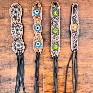 Pulsera de cuero genuino de grano completo de calidad superior Western Tooled Leather Turquoise Floral Cuff Custom Cowhide Women Wristband - Product Image 5
