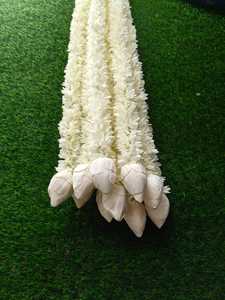 Guirlande de jasmin en tissu avec bourgeons de lotus en bois de Sola, guirlande de fleurs écologique pour la décoration de mariage indien et la décoration de temple - Product Image 1