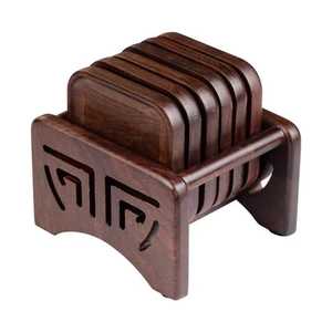 Traditional Chinese Wooden <b>Square</b> Tea Coasters Set with Stand Reusable Mats for Table Decoration Universal Overseas Crafts INDIA - Product Image 5