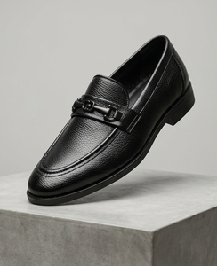 Mocassins en cuir synthétique pour hommes, chaussures plates de qualité supérieure à enfiler avec bout rond texturé pour le bureau, les affaires et l'usage quotidien - Product Image 1