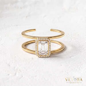 Anillo de lujo de plata de ley 925 maciza con moissanita de corte esmeralda y halo, cubierta para anillo Oura, elegante accesorio de joyería protector y brillante. - Product Image 1