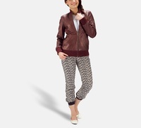 Blouson Bomber Femme en Cuir Tressé Peau de Mouton Style Moderne Coupe Slim Coupe-Vent Imperméable Respirant Moto & Biker