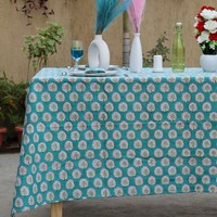 Nappe florale vert sauge, nappe imprimée au bloc, nappe en coton, décoration bohème pour la maison, nappe de ferme, décoration de table à manger
