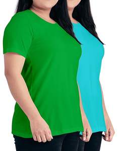 Camiseta de Algodón Lisa de Corte Ajustado para Mujer, Manga Corta, Informal, Básica, para Logotipo Personalizado, Venta al Por Mayor - Product Image 2