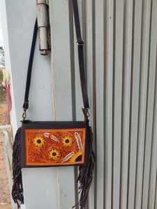 Trending Handcrafted Western Tooling Genuine Floral Pattern Leather Crossbody <b>Boho</b> Vintage Lady Portable Fringe Sling <b>Bag</b> - Product Image 4