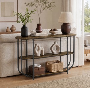 Table console moderne en bois avec structure métallique, design farmhouse, meuble de rangement pour salon - Product Image 3