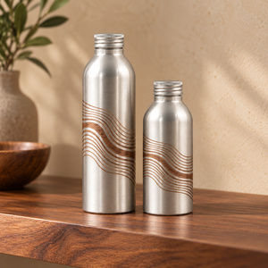 Brushed Aluminum Water <b>Bottle</b> with Green Leaf Design Screw Cap Reusable <b>Metal</b> Sports Flask - Product Image 5