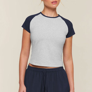 Training Exercise <b>Raglan</b> Sleeves Crop Length Short Sleeve Running Workout Sportswear Tight-Fitted T-Shirt Crop <b>Top</b> - Product Image 5