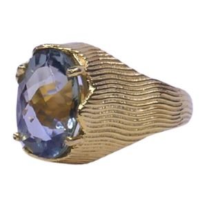 Gemvanity 925 Sterling Silver Classic Vintage <b>Gold</b> <b>Cocktail</b> <b>Ring</b> with Channel Set Amethyst Stone Unisex Everyday Wear - Product Image 3
