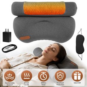 Cuscino Cervicale Riscaldato USB con Schiuma Memory a Pressione Zero, Maschera per Occhi e Adattatore per Alleviare il Dolore, Cuscini da Viaggio - Product Image 4