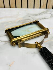 Brown Antique Brass Rectangular Magnifying Glass with Wooden Handle | <b>Vintage</b> <b>Desk</b> & Reading Magnifier - Product Image 2