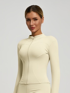 Veste de sport respirante légère à séchage rapide avec fermeture éclair et manches longues pour femme, haute élasticité, trous pour les pouces, idéale pour le fitness et le yoga, couleur unie - Product Image 5