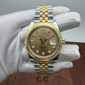 Montre automatique de luxe bicolore or Jubilee, cadran diamanté, lunette cannelée, affichage de la date, haute qualité, mouvement ETA, édition limitée, style élite - Product Image 1