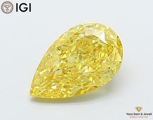 เพชรทรงลูกแพร์ 1.50 กะรัต ผลิตในห้องปฏิบัติการด้วยวิธี CVD พร้อมใบรับรอง IGI สีเหลืองสดใสแฟนซี ความสะอาดระดับ VS2 เหมาะสำหรับแหวนแต่งงาน - Product Image 1
