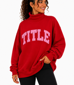 Sweat-shirt personnalisé pour femme à col montant, pull oversize d'hiver avec bordure à carreaux, lettres, respirant, épaules tombantes, OEM - Product Image 4