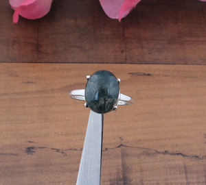 Natural Green Moss Agate Bezel Setting Brilliant Cut 925 Sterling Silver Gemstone <b>Ring</b> Unique Dendritic Agate Statement Women - Product Image 6
