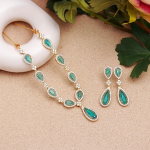Premium Blue Topaz Necklace Set Pear Shape 18K White Gold Plated Brass Adjustable Bridal Jewelry Elegant Women Necklace - Product Image 1