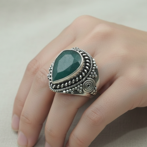 100% Genuine Green Emerald <b>925</b> <b>Silver</b> <b>Ring</b> Vintage Handmade Boho Statement <b>Ring</b> Rose Gold Yellow Gold Plated Jewelry for unisex - Product Image 2
