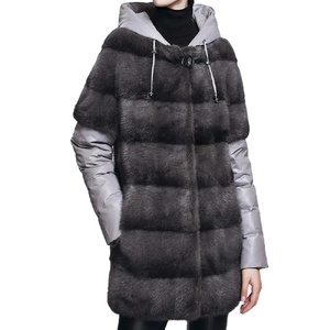 Manteau de luxe en vraie fourrure de vison pour femme, veste d'hiver réversible imperméable de qualité supérieure avec capuche surdimensionnée, épaisse, chaude et respirante - Product Image 1