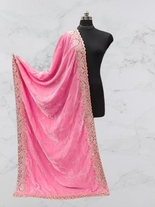 Tissu traditionnel en velours rose brodé non coupé pour robes féminines, matériaux indiens et pakistanais pour Salwar Kameez, Nouvel An, Thanksgiving - Product Image 3
